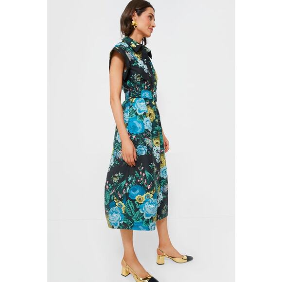 TUCKERNUCK Black Verdant Floral Chloe Dress NWT Size Large (Missing Belt) - Picture 3 of 12